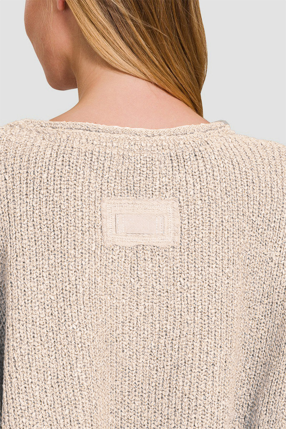 Zenana Notched Side Slit Patch Sweater