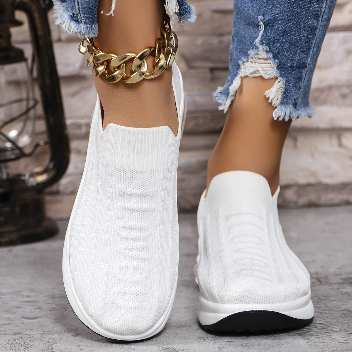 Round Toe Knit Detail Slip On