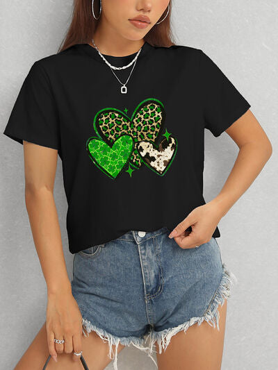 Heart Round Neck Short Sleeve T-Shirt