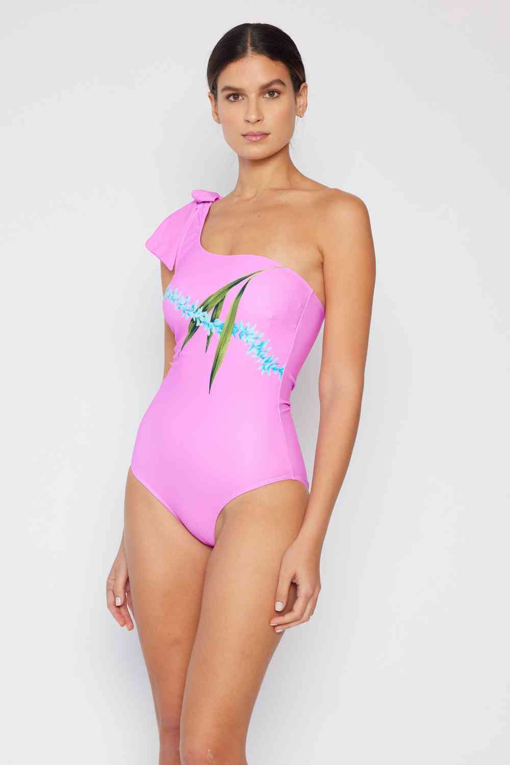 Marina West Swim Vacay Mode One Shoulder Swimsuit in Carnation Pink