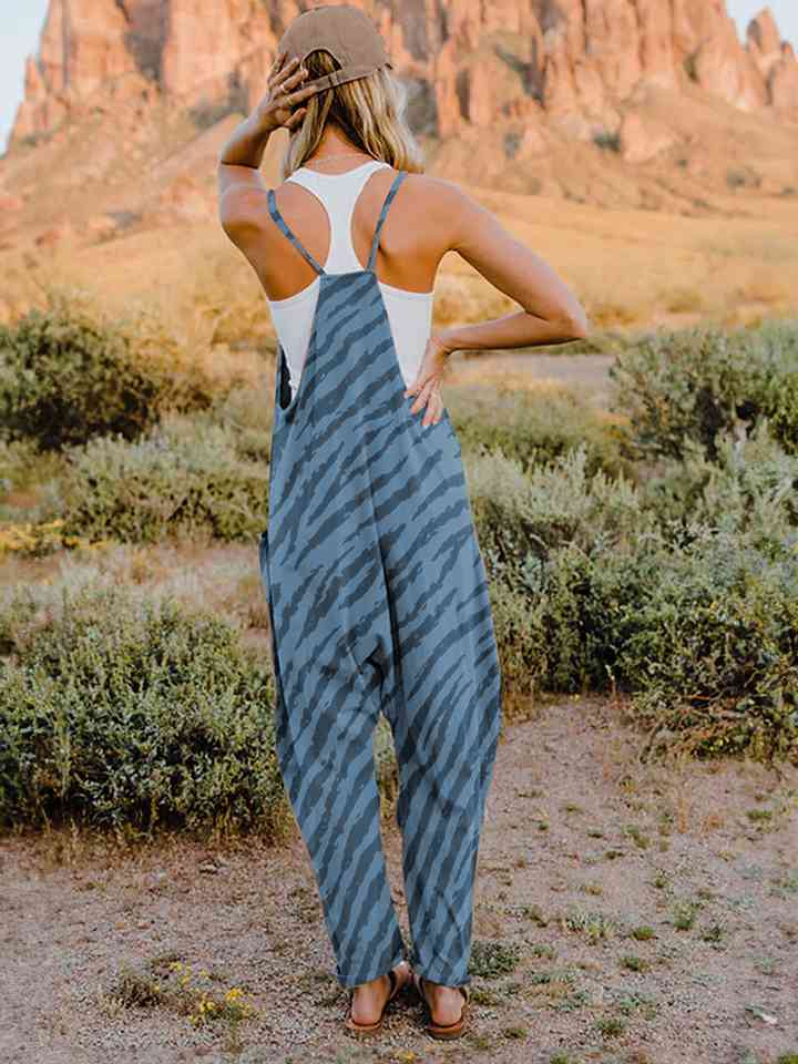 Full Size Printed V-Neck Sleeveless Jumpsuit